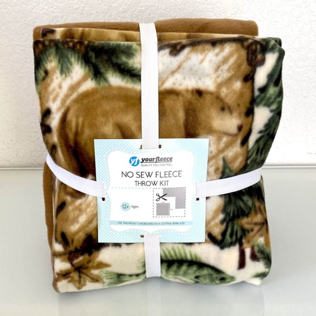 Wilderness Animals Camping Fishing Anti-Pill Premium Anti-Pill No Sew Throw Fleece Fabric Kit